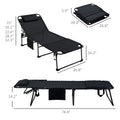 Outsunny Folding Chaise Lounge With 5 Level Reclining Back, Outdoor Tanning Chair With Reading Face Hole, Outdoor Lounge Chair With Side Pocket & Headrest For Beach, Yard, Patio, Black Black Steel