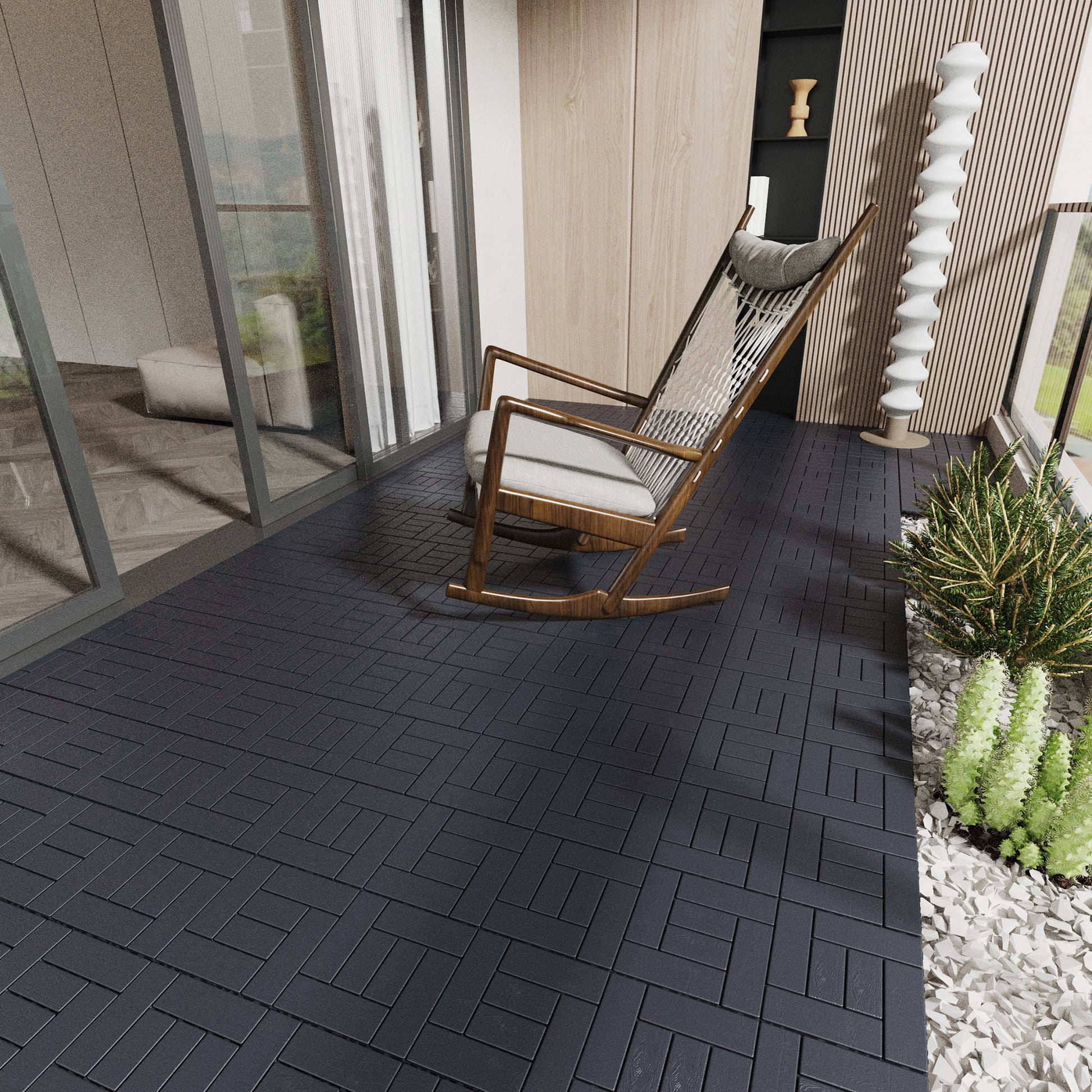 Zz Style 12" Patio Deck Tiles, Diy Module Interlocking Decking Tiles Floor Tile,Easy And Quick Installation Court Tiles For Porch Poolside Balcony Backyard 44Pcs Dark Gray Grey Polypropylene