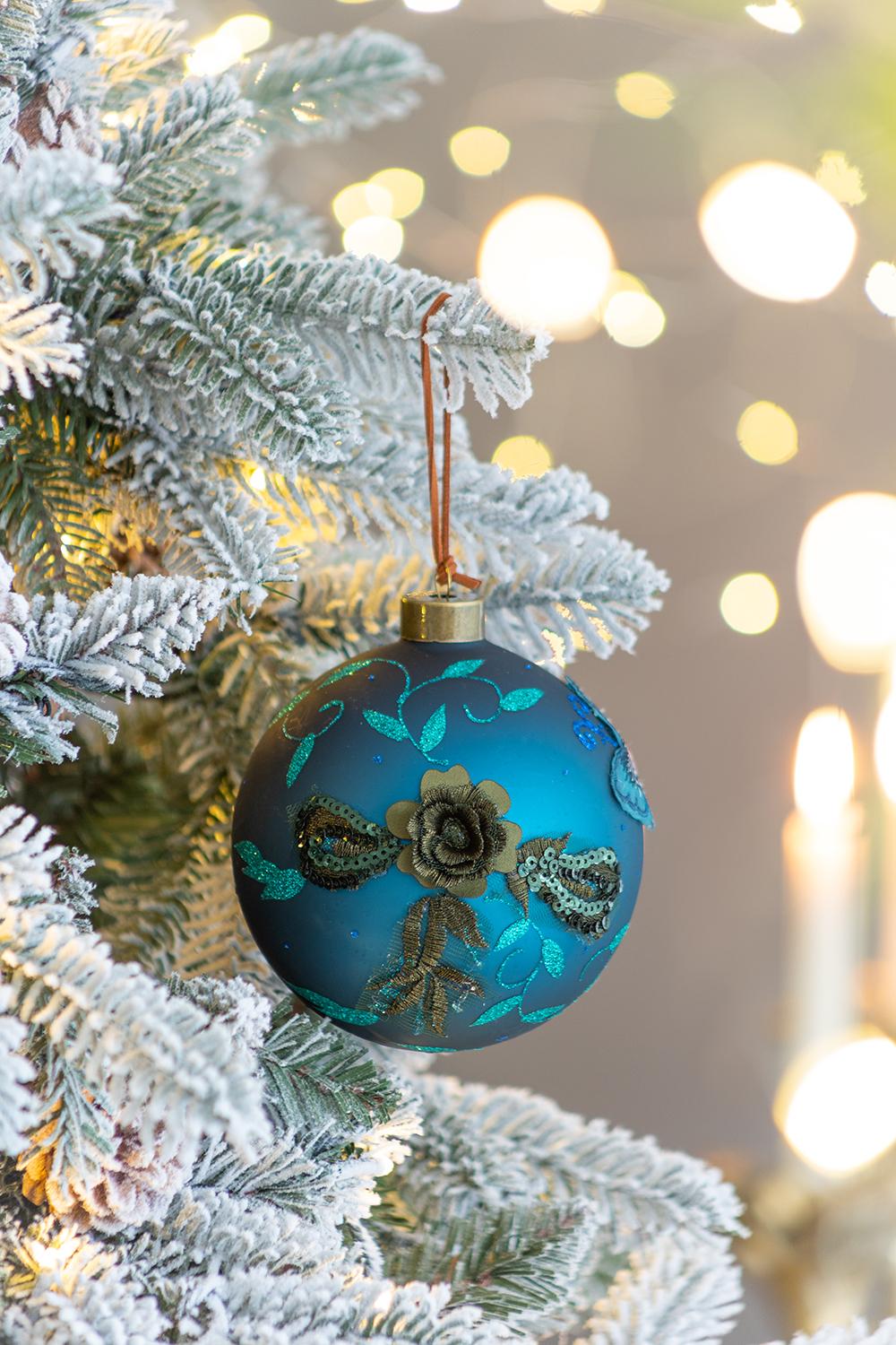 D4.7" Christmas Ball Ornaments, Glass Decorative Hanging Ball Christmas Tree Ornaments For Holiday Party Decorations, Set Of 4 Blue Glass