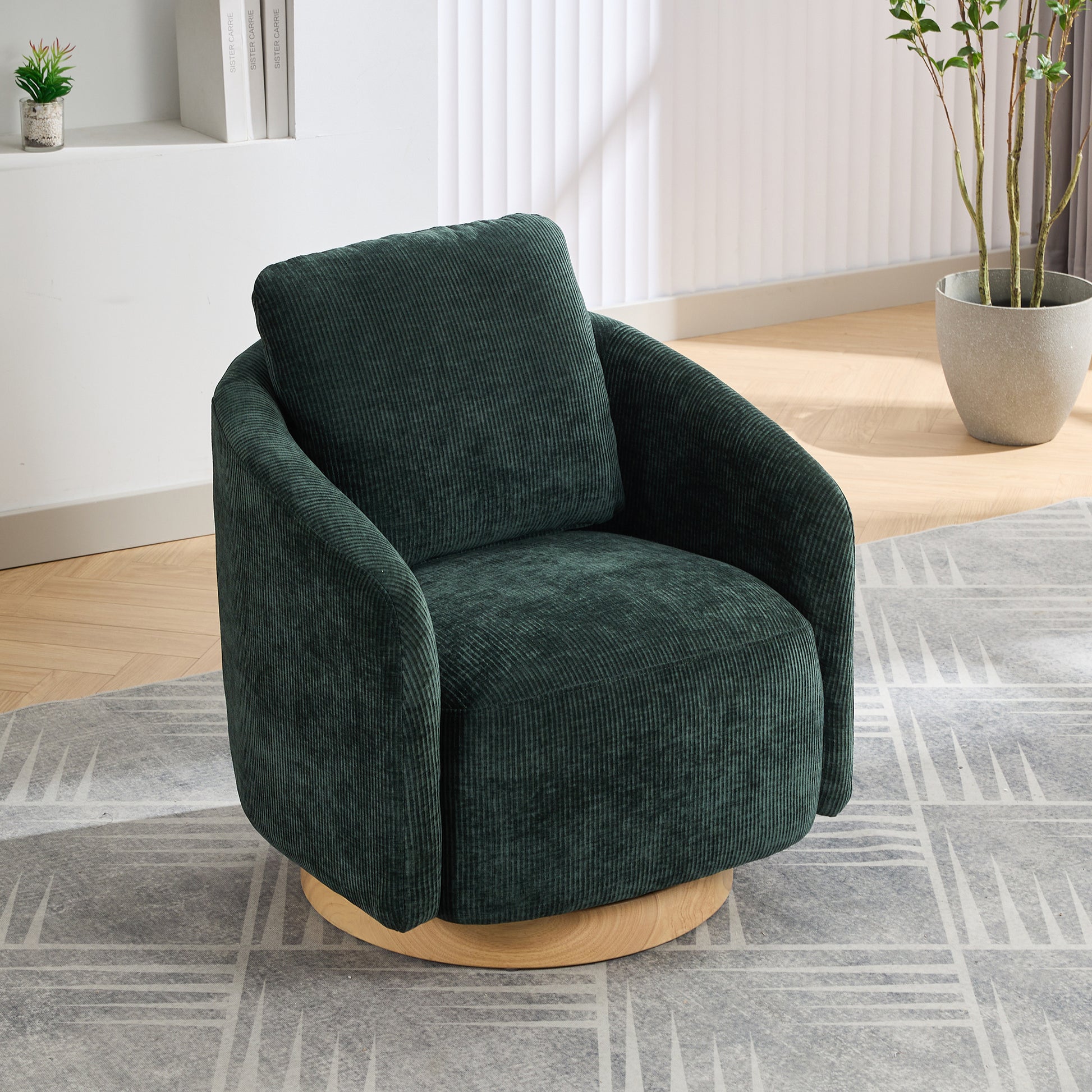 30.3"W Swivel Accent Barrel Chair And Comfy Round Accent Single Sofa Chair, 360 Degree Club Chair, Lounge Armchair For Living Room Bedroom Nursery.Green Green Chenille