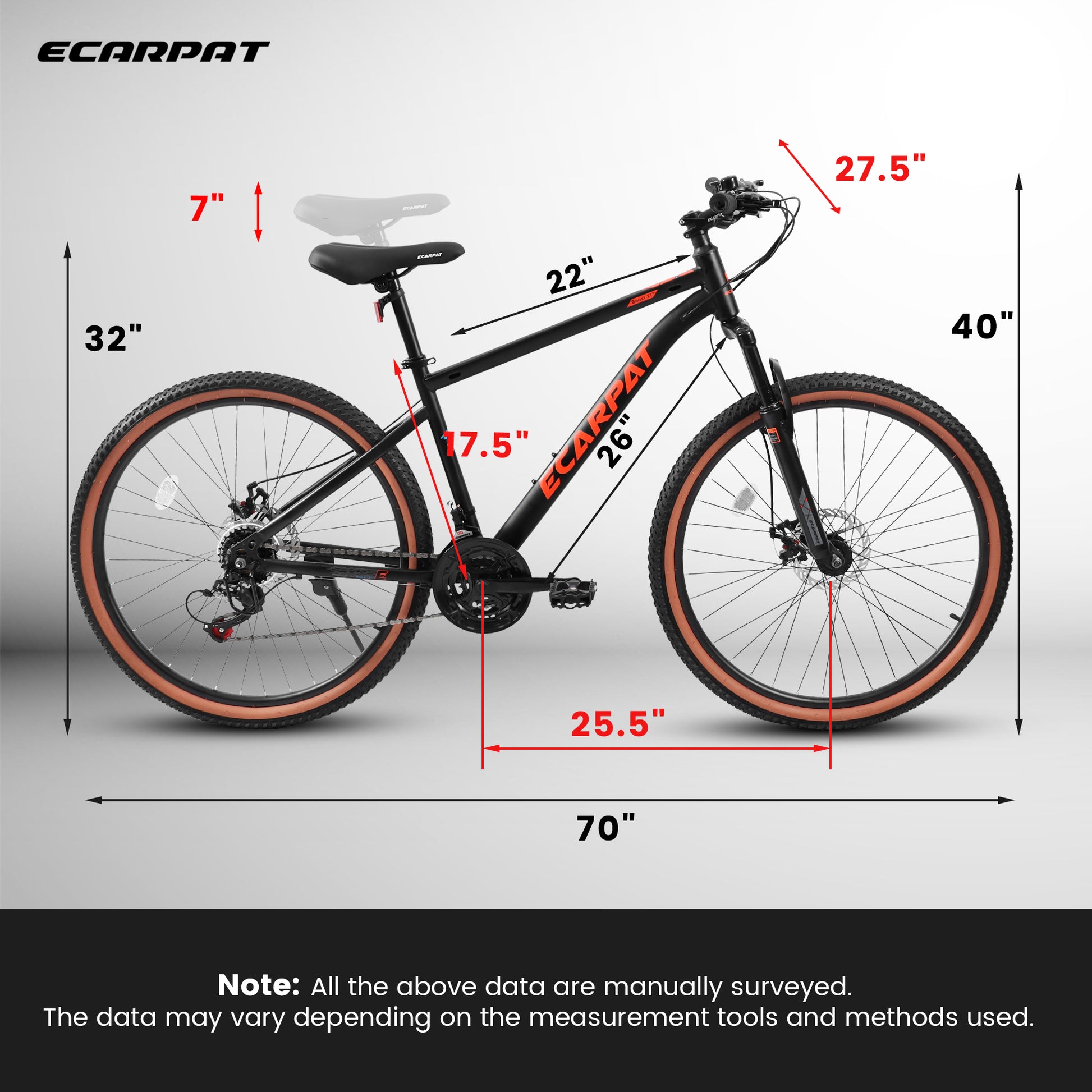 A27301 Ecarpat Mountain Bike 27.5 Inch Wheels, 21 Speed Mens Womens Trail Commuter City Mountain Bike,High Carbon Steel Frame Disc Brakes Thumb Shifter Front Fork Bicycles Black Red Steel
