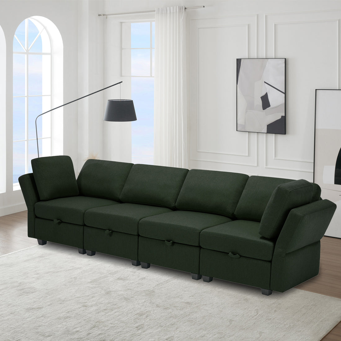 Fabric Modern Modular Sofa Couch With Storage Seats Modular Sectional Sofa 4 Seater Modular Couch For Living Room Green Green Polyester 4 Seat