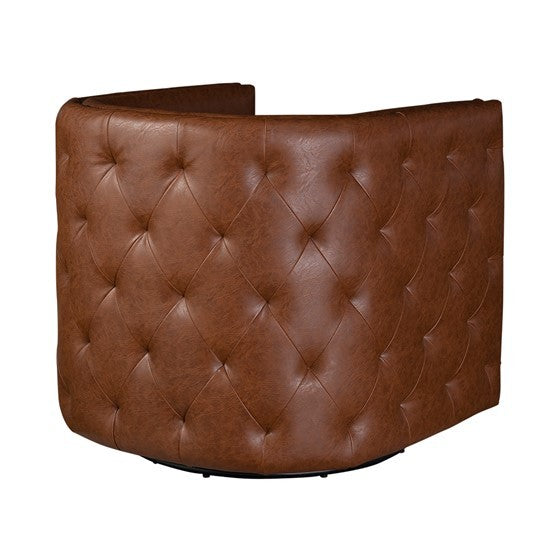 Capstone Tufted Barrel Swivel Chair Brown Wood