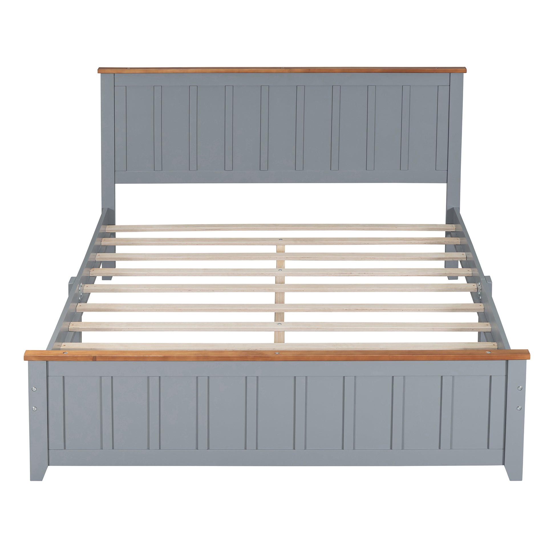Queen Size Wood Platform Bed Wooden Slat Support, Vintage Simple Bed Frame With Rectangular Headboard And Footboard, Grey Box Spring Not Required Queen Grey Wood