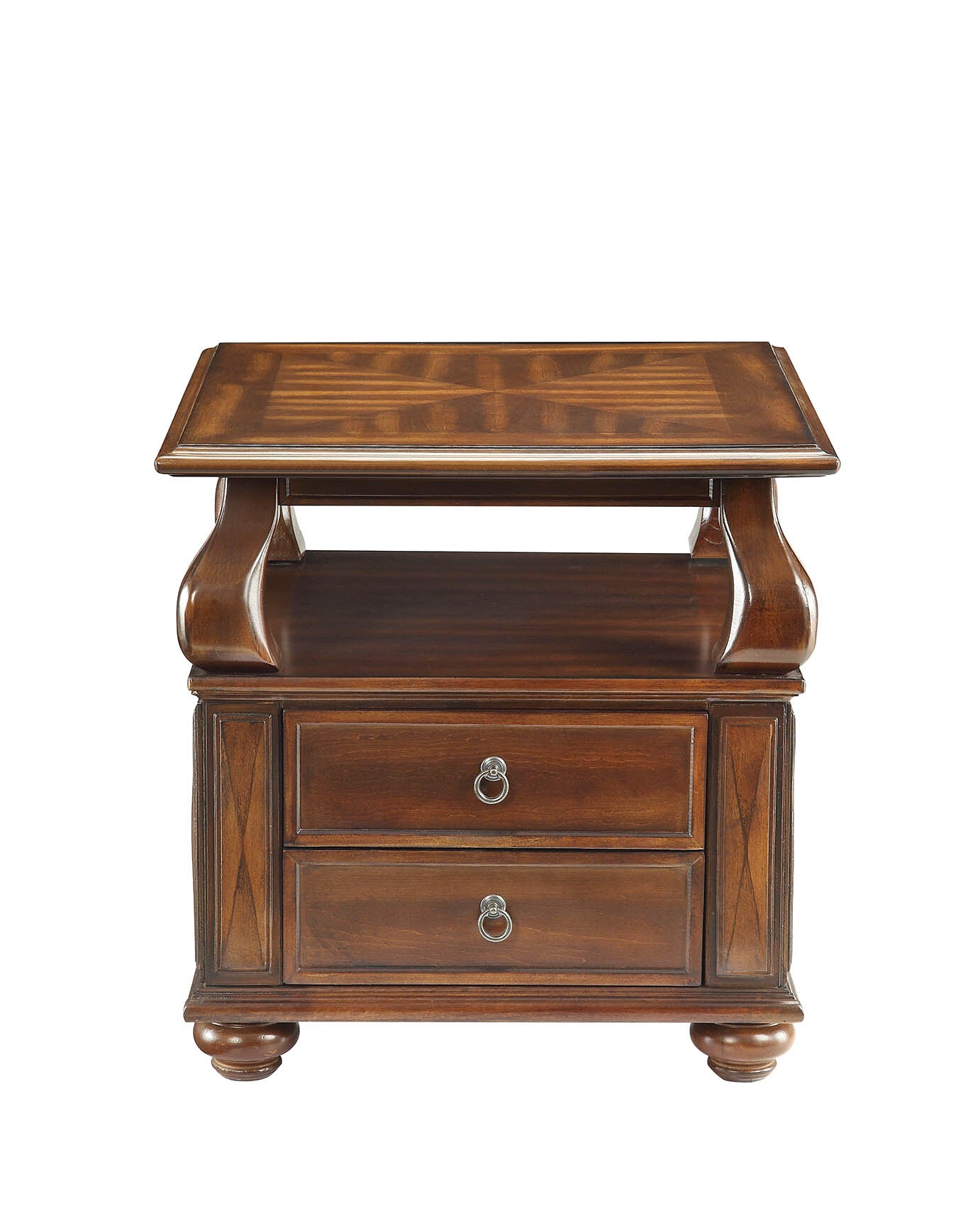 Walnut 2 Drawer End Table Walnut Primary Living Space Transitional Drawers Rectangular Particle Board Mdf