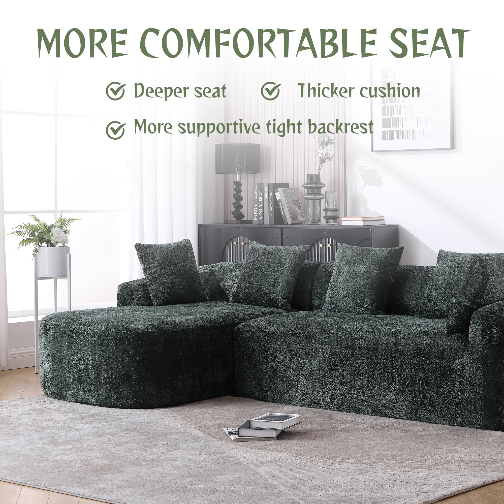 Coolmore Boucle Sofa 3 Seater For Living Room Oversized Comfy Sofa L Shape Sofa Couch With Chaise Home Furniture Sleeper Sectional Sofa For Apartment, Office Left Hand Facing Green Green Primary Living Space Foam Boucle 3 Seat