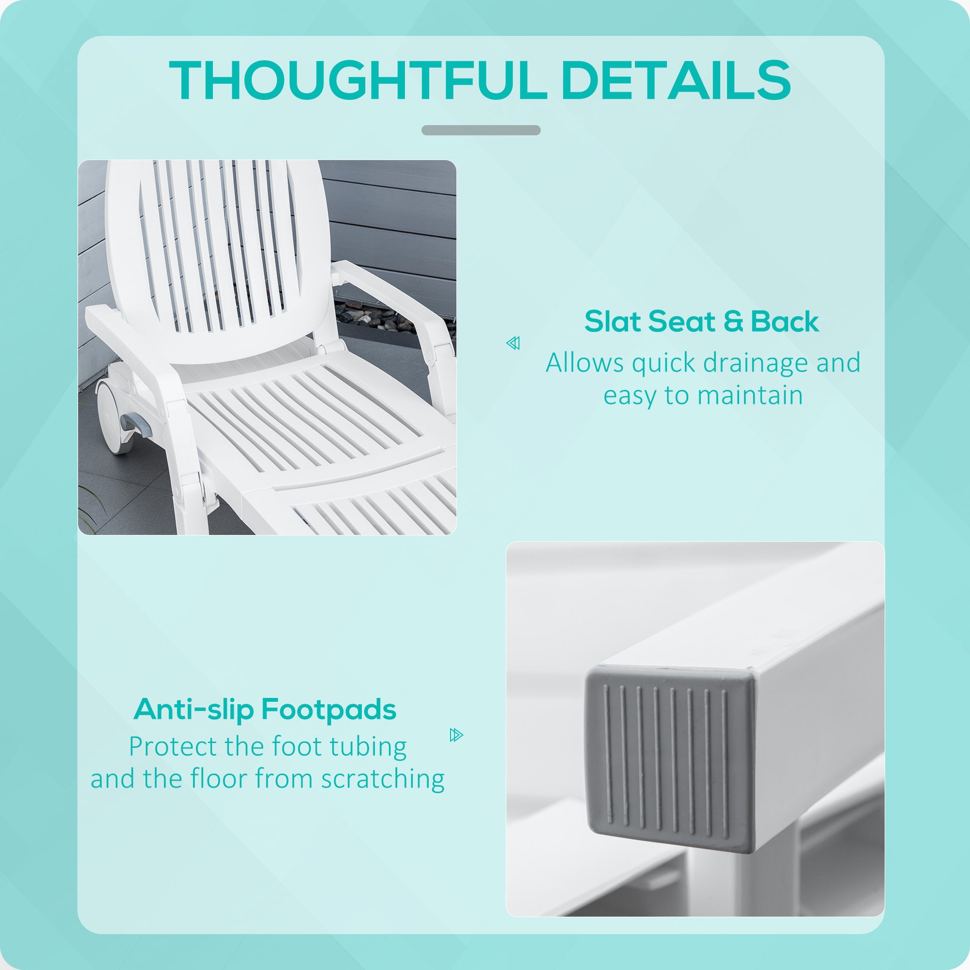 Outsunny Outdoor Chaise Lounge Chair On Wheels With Storage Box, Waterproof Lounger With Quick Assembly, Folding Design, 5 Level Adjustable Backrest For Pool, Beach, Patio, Garden, White White Polypropylene