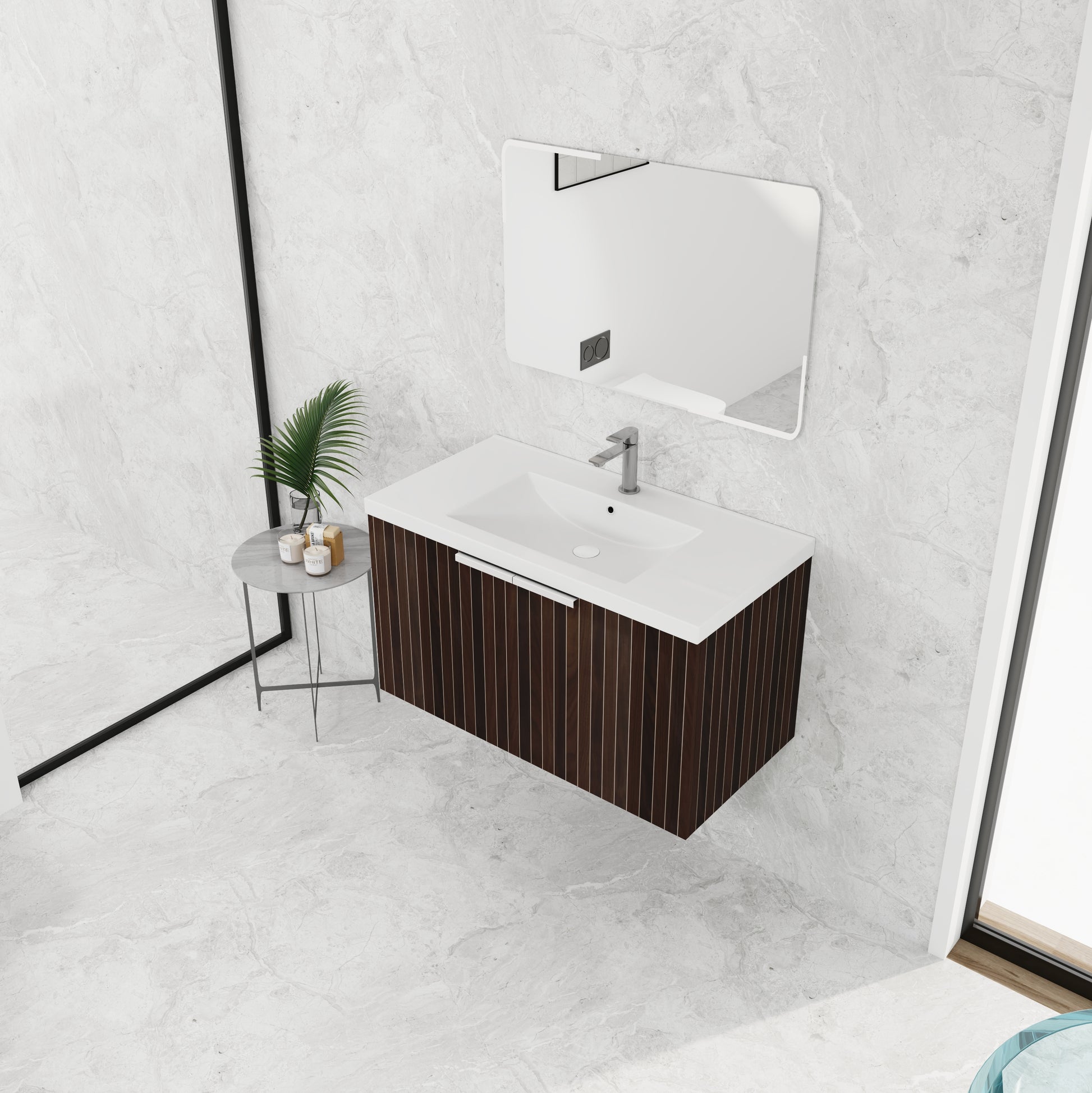 36 Inch Bathroom Cabinet With Resin Sink,Soft Close Doors,Float Mounting Design Silver Brown Stripe Bathroom Modern Plywood Plywood