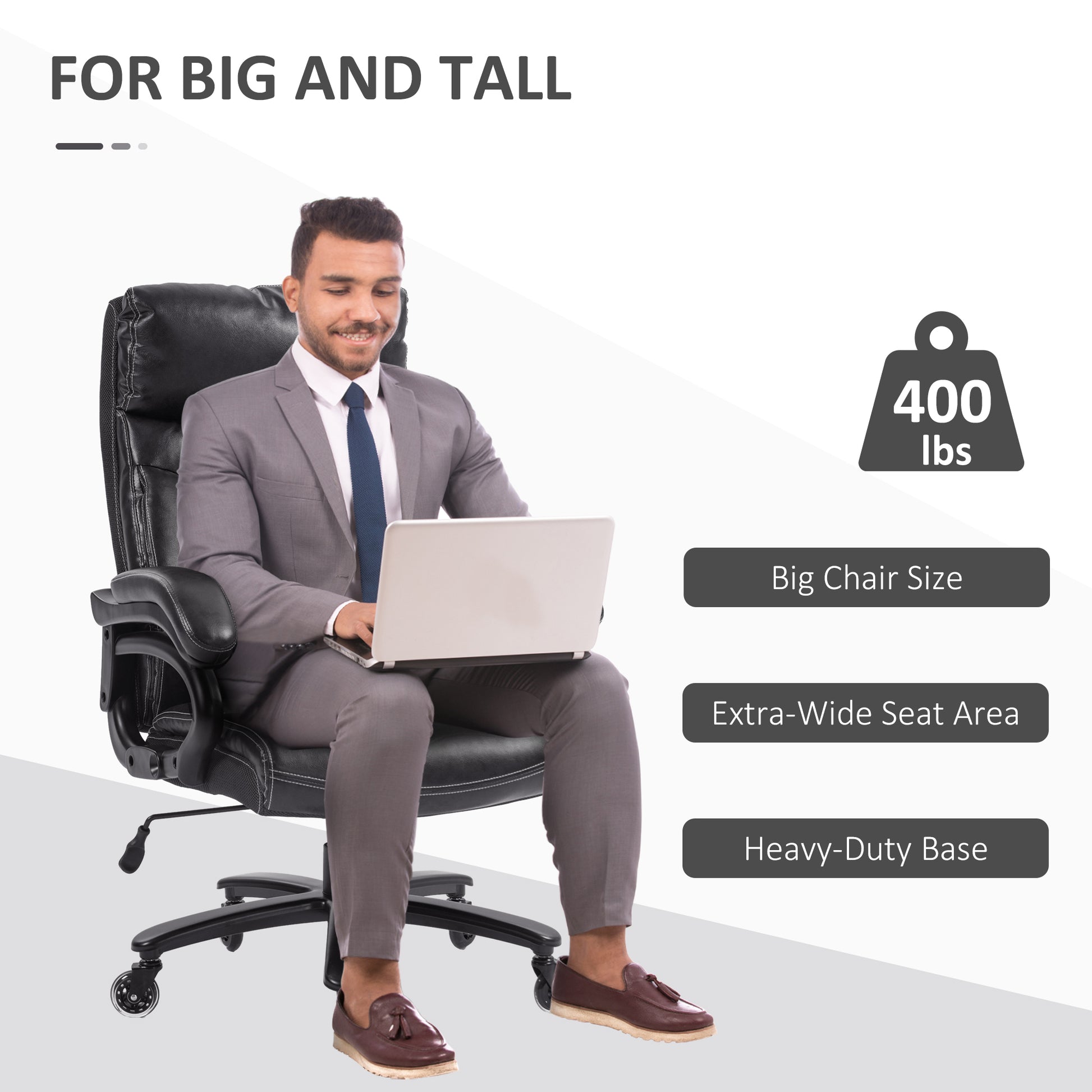 Vinsetto Heavy Duty Pu Leather Office Chair Hold Up To 400Lb, Black Black Pu Leather