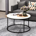 Homcom Round Coffee Table, 32 In Modern Center Table With Black Metal Frame, Coffee Tables For Living Room, White White Metal