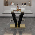 Table And Chair Set. A Rectangular Glass Dining Table With A 0.4 Inch Tempered Glass Tabletop And Mdf Board V Shaped Bracket, Paired With 2 Chairs Consisting Of Pu Seat Cushions And Silver Metal Legs. White Black Seats 2 Tempered Glass