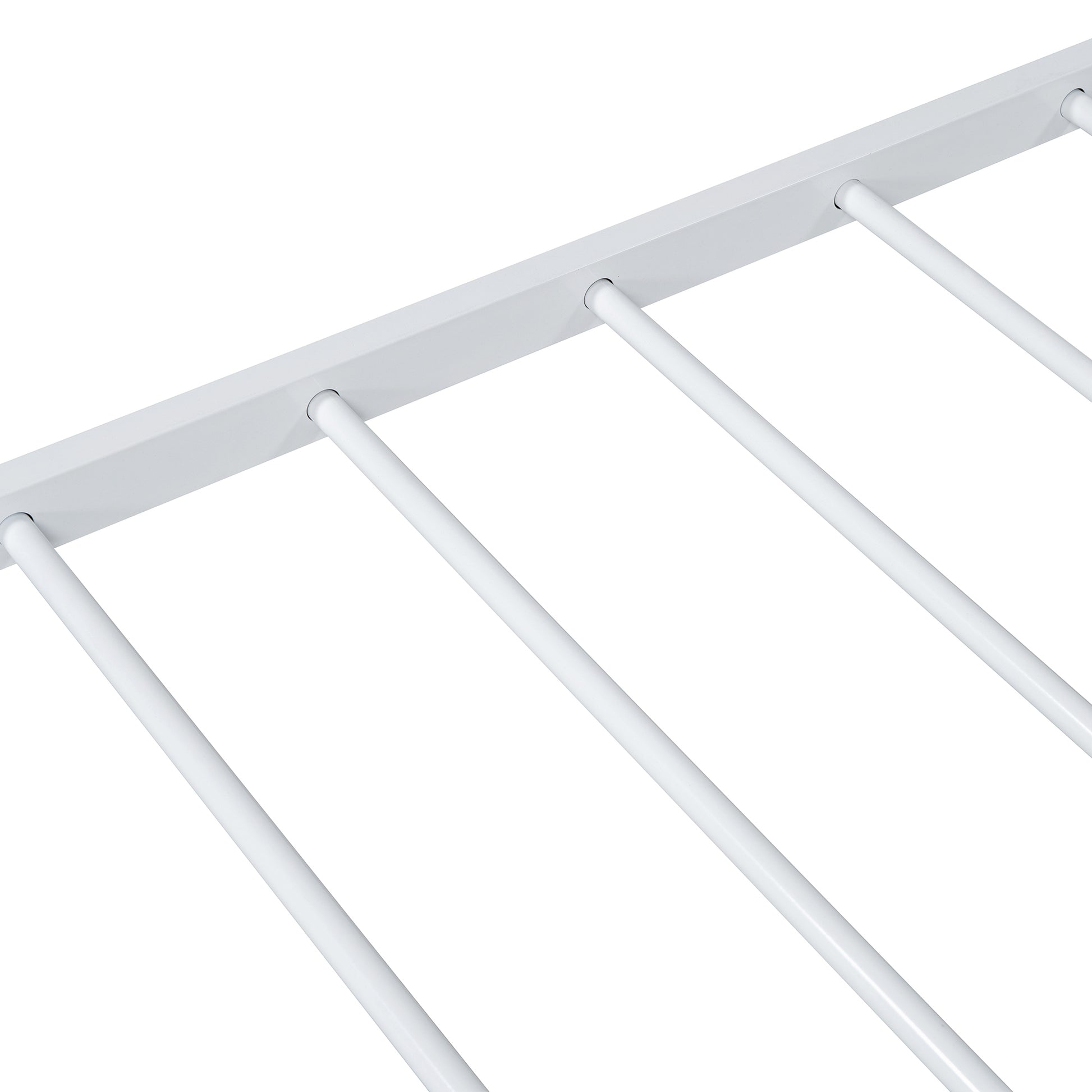 Twin Size Metal Platform Bed With Twin Size Trundle,House Shaped Headboard Design, White Twin White Metal