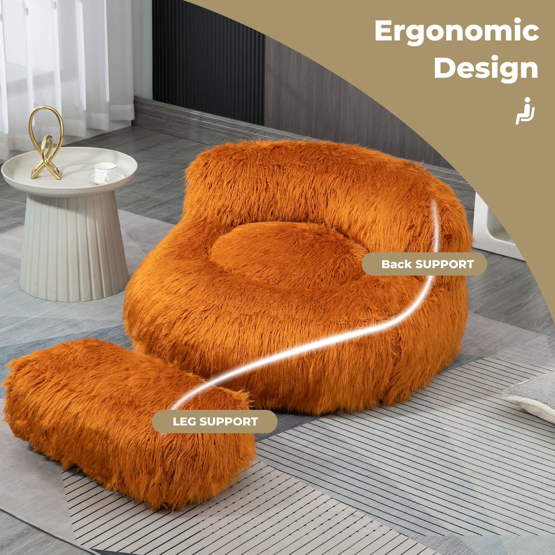 Coolmore Bean Bag Chair, Floor Sofa With Handle,Accent Sofa Chair With Ottoman For Gaming Reading Relaxing Orange Orange Foam Plush