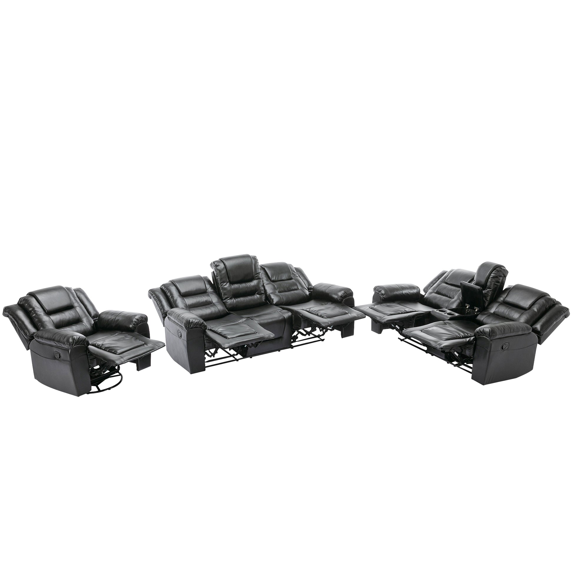 Home Theater Recliner Set Manual Recliner Chair With Wide Armrest, Two Built In Cup Holders For Living Room,Bedroom, Black Old Sku:Sg000760Aab Black Foam Pu Leather