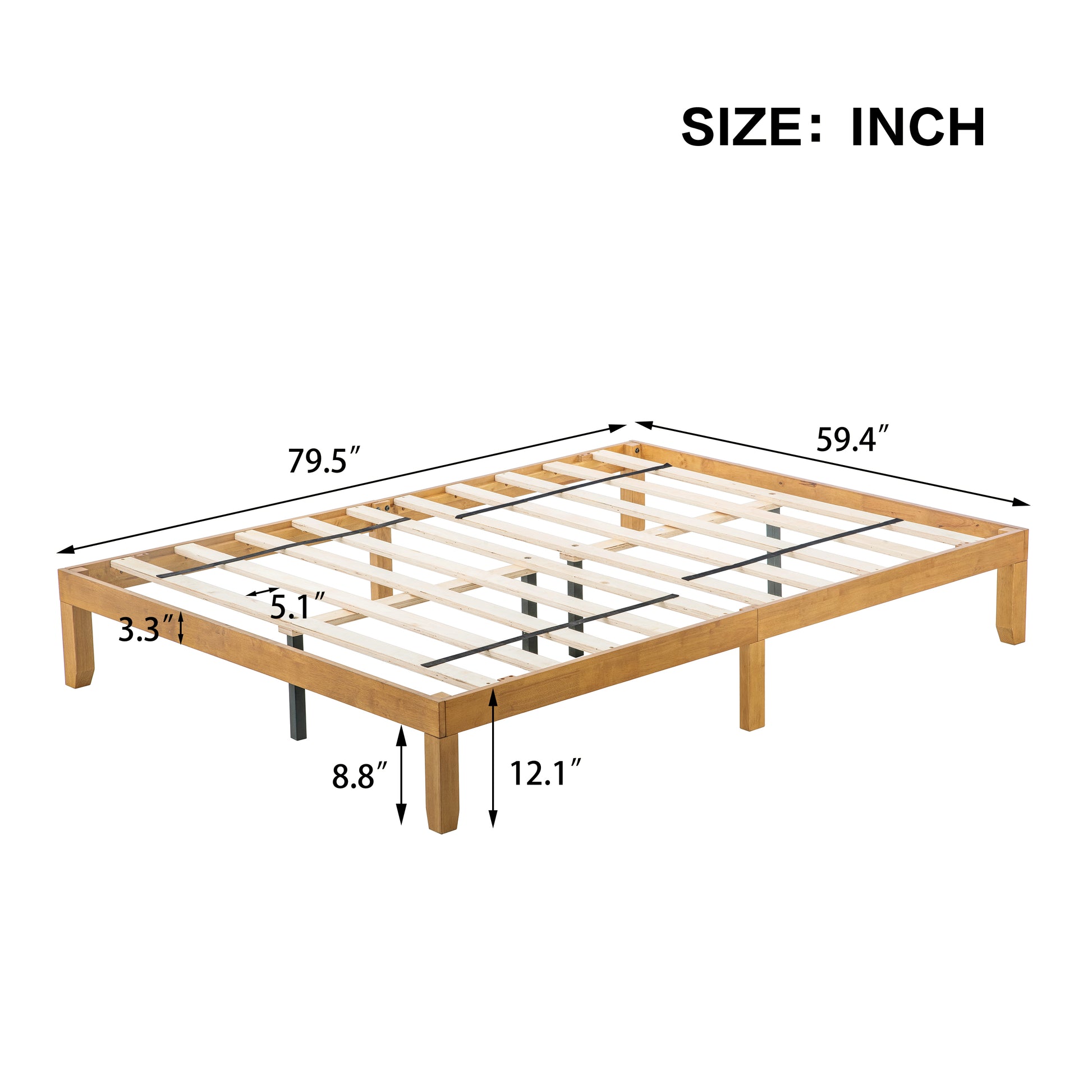 Queen Size Wood Platform Bed Frame,No Box Spring Needed,Strong Wood Slat Support, Easy Assembly Queen Brown White Rubber Wood