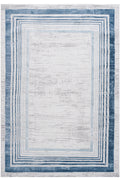 6X9 Blue Ivory Bordered Non Shedding Living Room Bedroom Dining Home Office Stylish And Stain Resistant Area Rug Blue Polyester