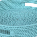 Handcrafted Rattan Lombok Coast Tray In Round Shape, Blue Blue Rattan