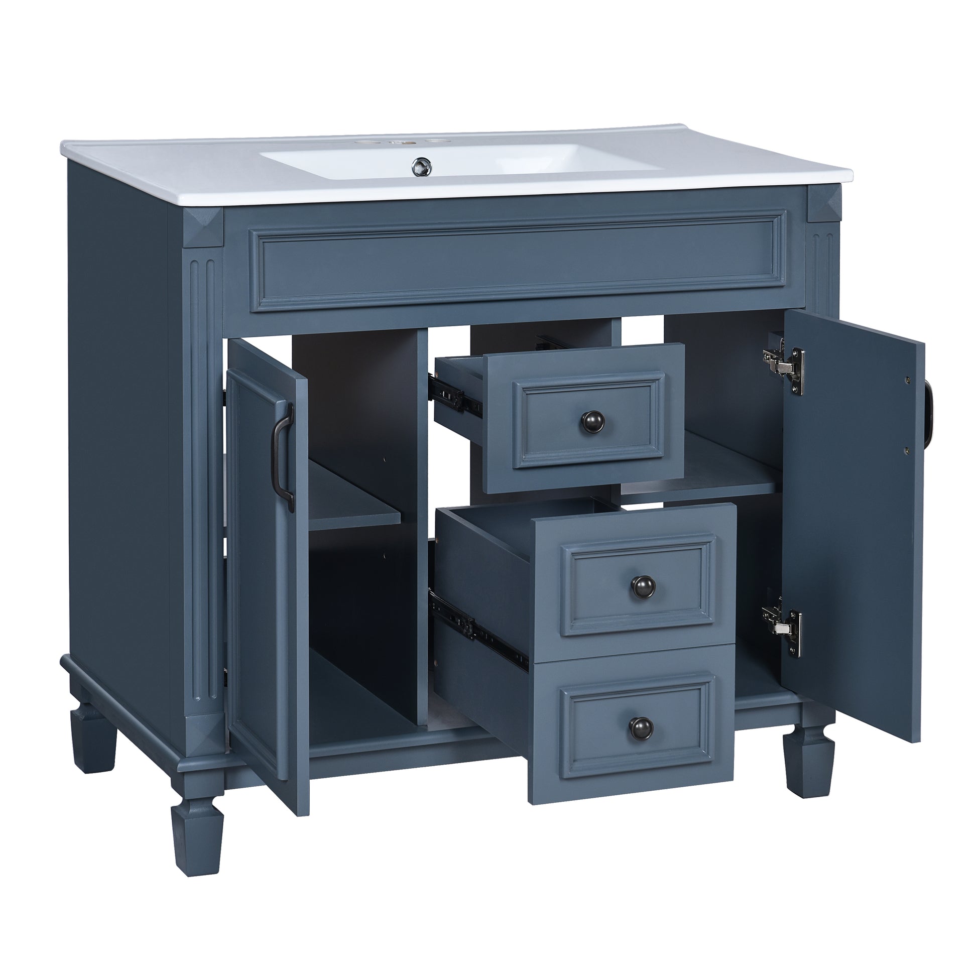 36'' Bathroom Vanity With Top Sink, Modern Bathroom Storage Cabinet With 2 Soft Closing Doors And 2 Drawers, Single Sink Bathroom Vanity Blue Bathroom Modern Solid Wood Mdf Ceramic,Solid Wood Mdf