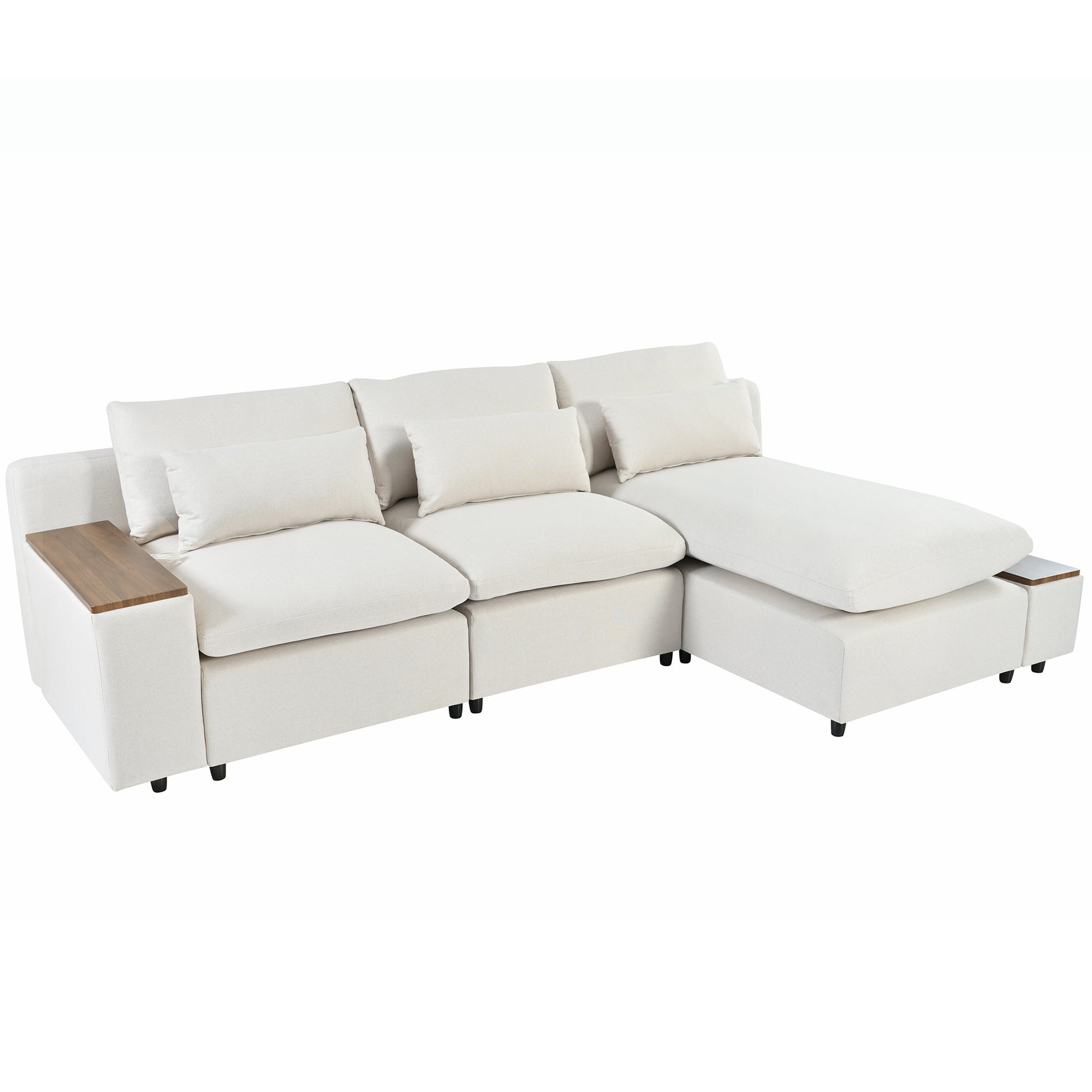 L Shaped Modular Sectional Sofa With Removable Back Cushions,3 Pillows And 2 Storage Spaces,Suitable For Living Rooms,Offices And Apartments Beige Polyester 3 Seat