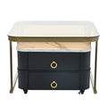 2 In 1 Square Nesting Coffee Table With Wheels & Drawers, Stackable Side Table With High Gloss Marble Grain Top, End Table Set With Brown Tempered Glass For Living Room, Black Black Gold Primary Living Space Drawers Square Mdf Steel