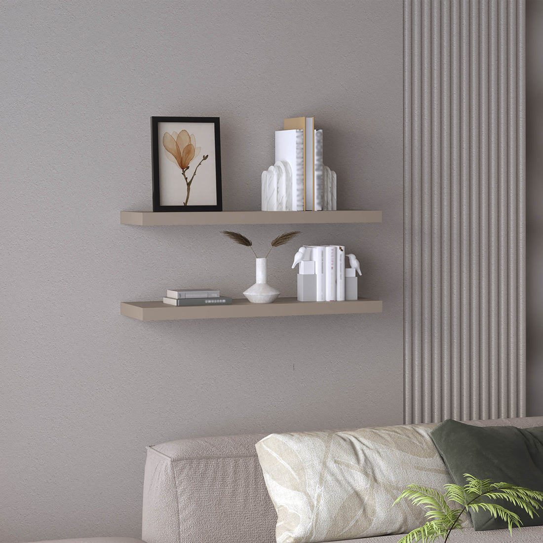 Ecco 31.5" Wide Floating Shelves Set Of 2, Shelves For Wall Decor For Bedroom, Bathroom Storage Shelves, Book Shelves For Living Room 2 Or Less Taupe Horizontal Primary Living Space Open Back Modern