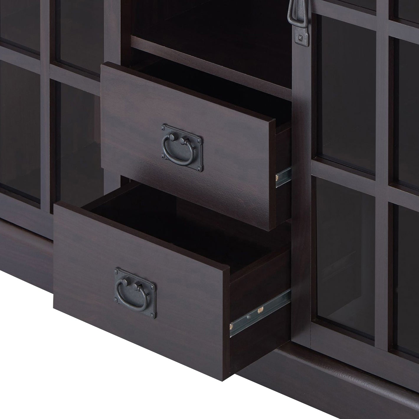 Espresso 2 Door Server With 2 Drawers Espresso Dining Room Contemporary Adjustabel Shelves Wood Glass