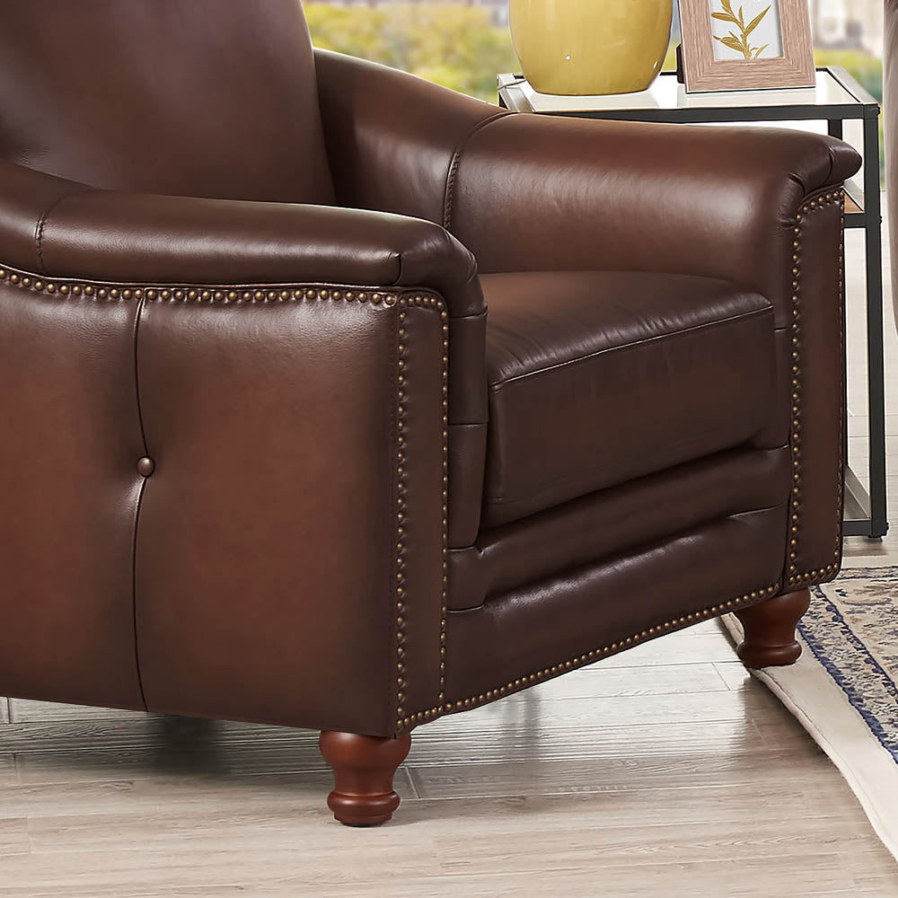 Belfast Top Grain Leather Chair Brown Primary Living Space Mid Century Modern Eucalyptus Down Filling Leather