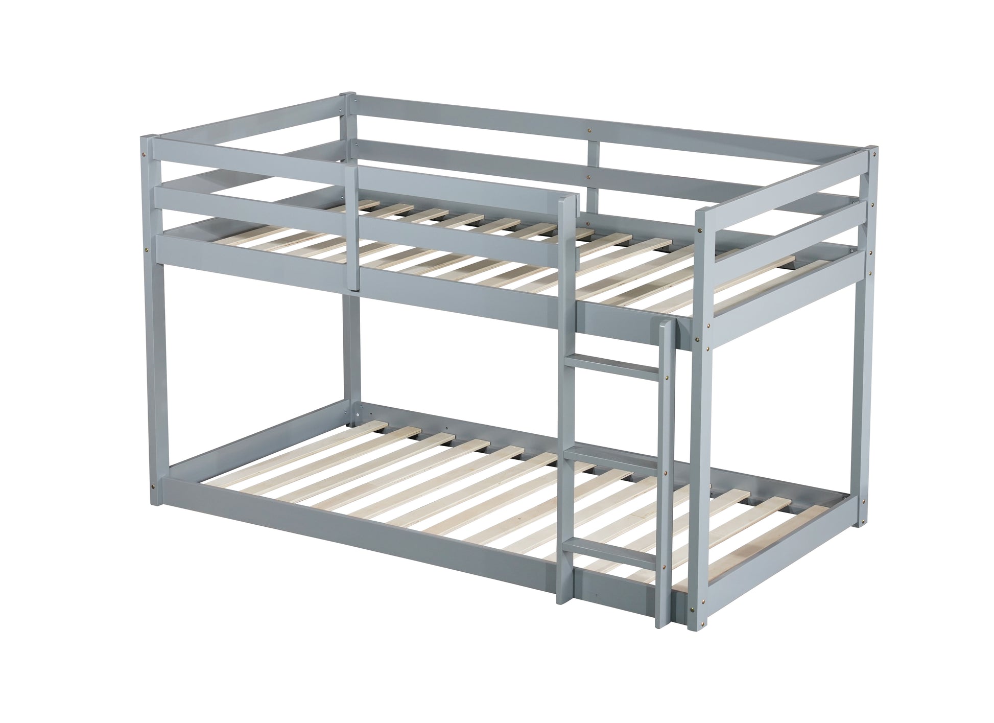 Solid Woodensolid Rubber Wooden Twin Over Twin Loft Bed With Ladder ,Upper And Bottom Bed Platforms Crafted With Strengthened Slats ,Grey Twin Grey Rubber Wood