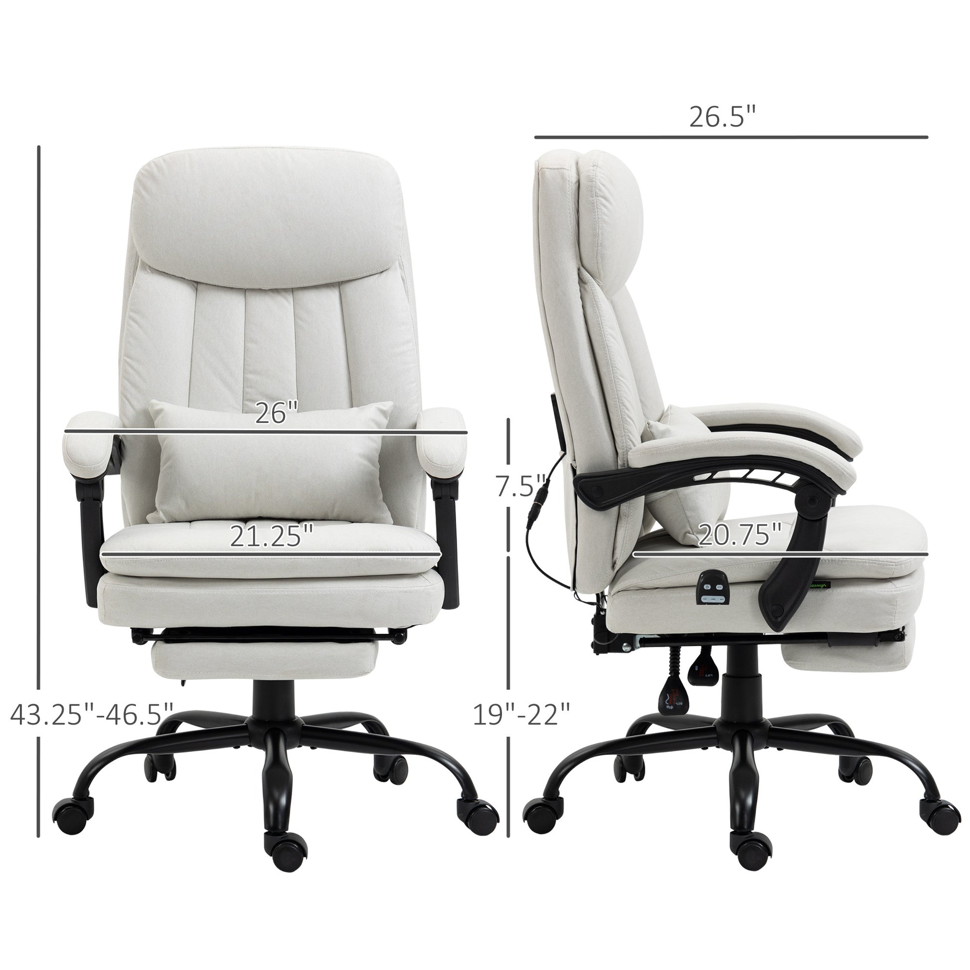 Vinsetto Microfibre Executive Massage Office Chair, Swivel Computer Desk Chair, Heated Reclining Computer Chair With Lumbar Support Pillow, Cream White Cream Polyester