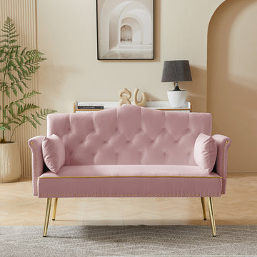 Pink 2 Seater Sofa Pink Wood Tufted Back Velvet 2 Seat