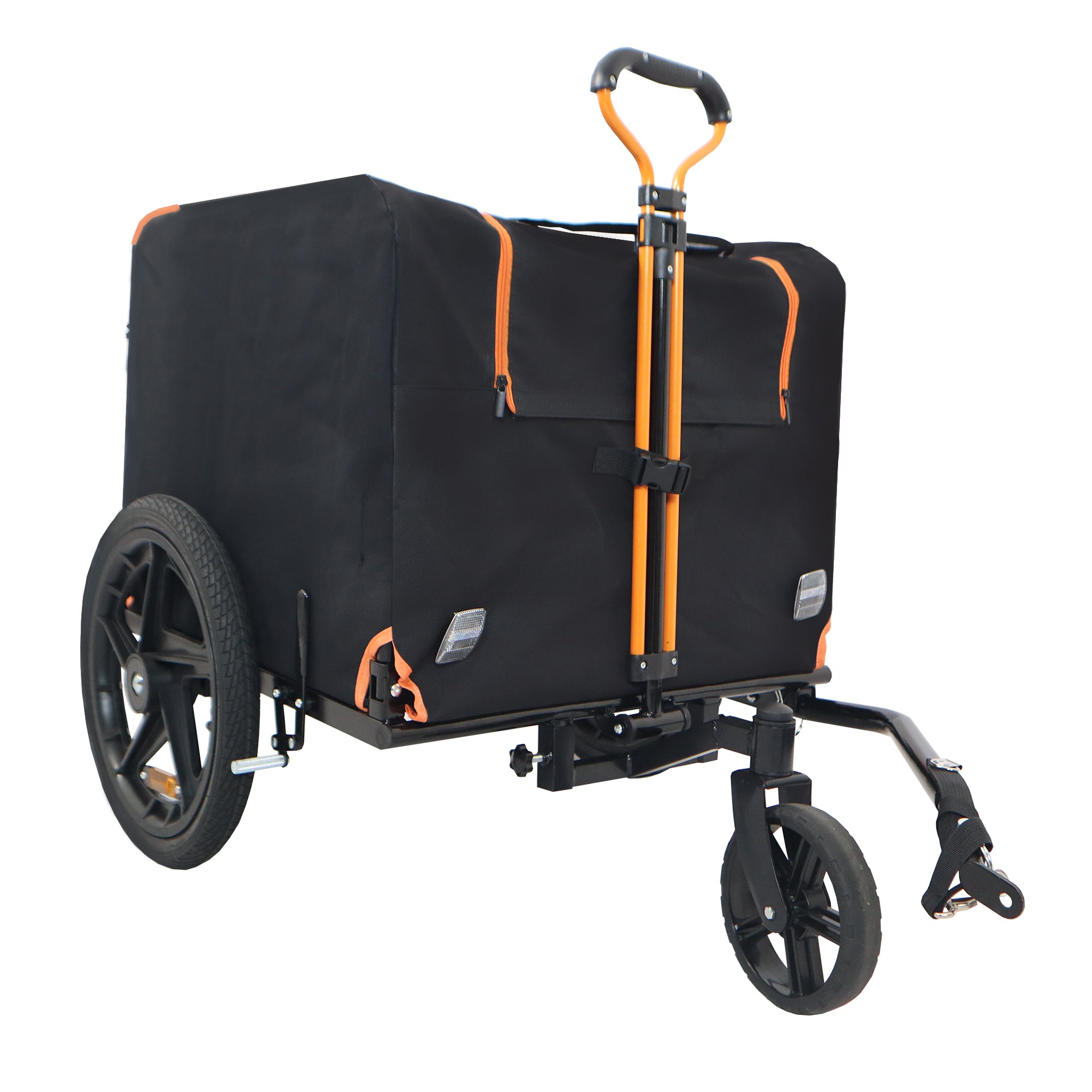 Foldable Pet Jogging Stroller Dog Carriers Bicycle Trailer Pet Dog Cat Bike Trailer Orange And Black Ideal For Small Pets Black Oxford Fabric Metal