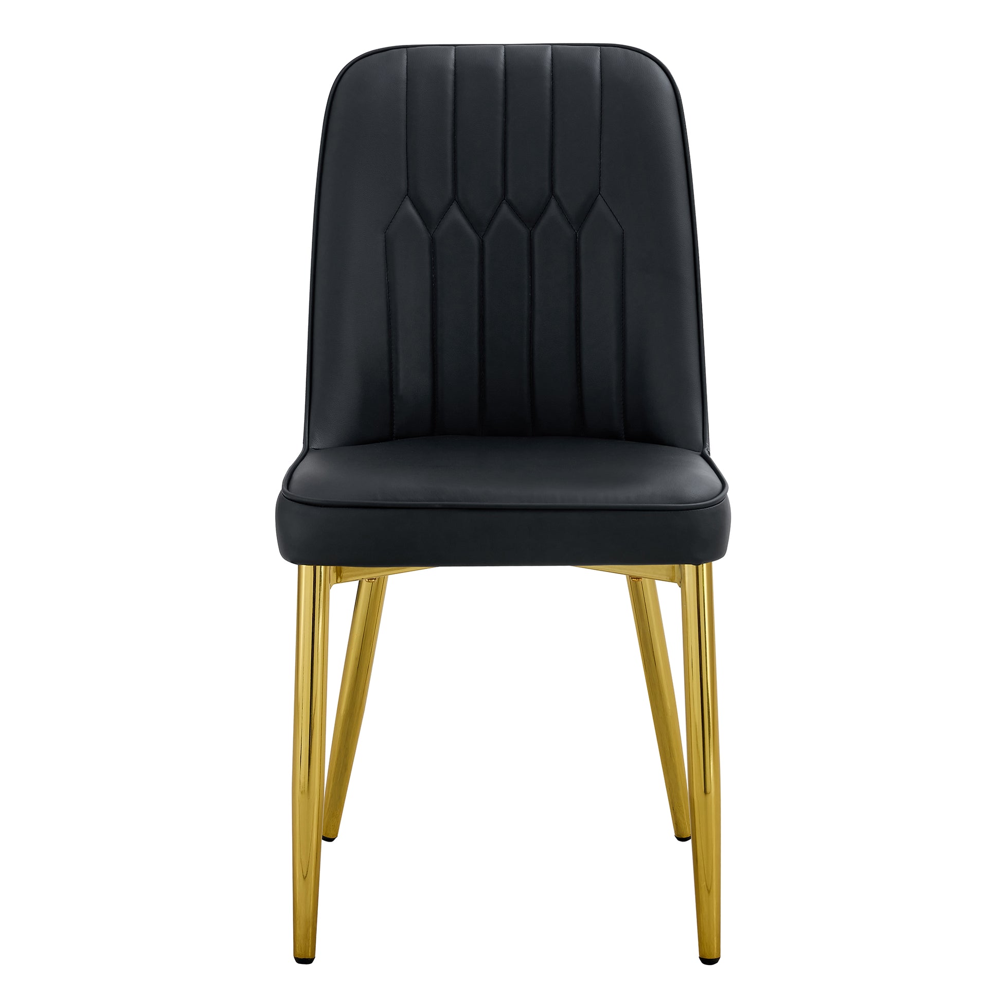 2 Modern Dining Chairs, Sleek Pu Leather Backrest, And Gold Metal Legs Bring A Comfortable Home Experience To The Kitchen, Bedroom, And Office. Black Pu