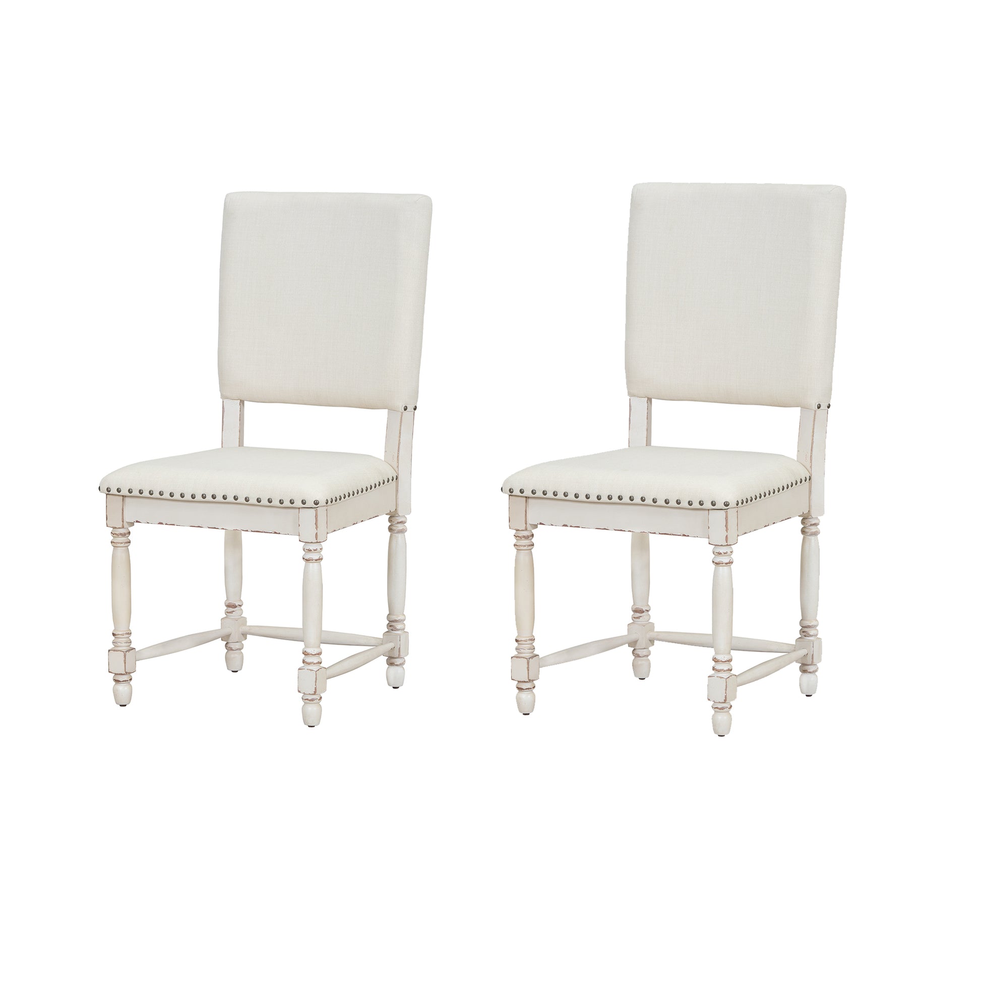 Vintage Traditional 2 Piece Upholstered Dining Chairs With Padded Backs, Cream Cream Dining Room Traditional Rubberwood Foam Rubber Wood