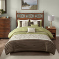 Embroidered 7 Piece Comforter Set Green Queen Queen Green Polyester