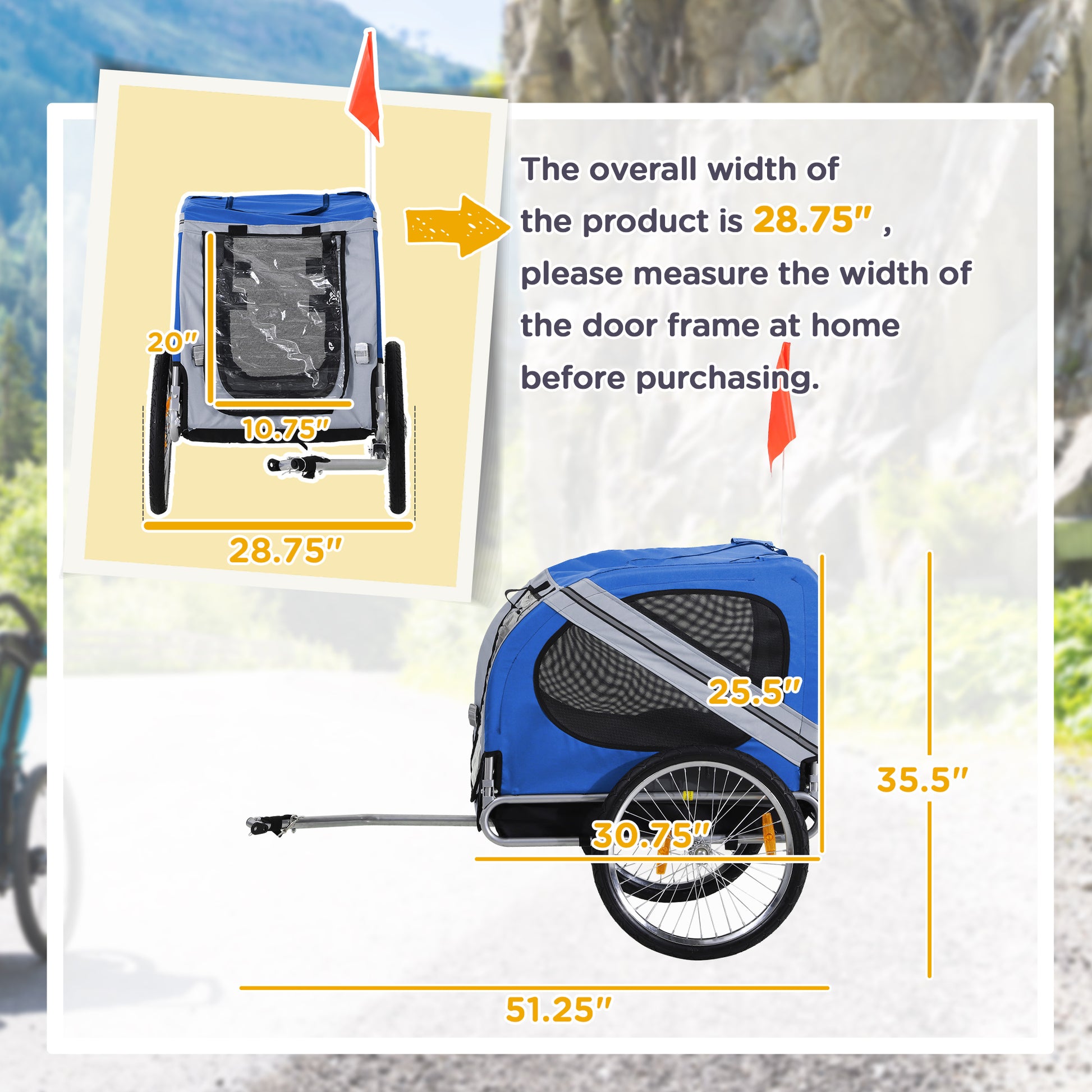 Aosom Dog Bike Trailer Pet Cart Bicycle Wagon Cargo Carrier Attachment For Travel With 3 Entrances Large Wheels For Off Road & Mesh Screen Light Blue White White Steel