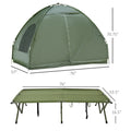 Outsunny 2 Person Foldable Camping Cot With Tent, Bedspread And Thick Air Mattress, 4 In 1 Elevated Camping Bed Tent For Outdoor Hiking, Picnic, Travel Dark Green Polyester