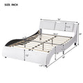 Full Size Upholstered Faux Leather Platform Bed With Led Light Bed Frame With Slatted White Full White Solid Wood
