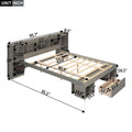 Queen Size Wood Platform Bed With Multi Storage Headboard And A Drawer, Gray Box Spring Not Required Queen Gray Wood Bedroom Bed Frame Solid Wood Mdf