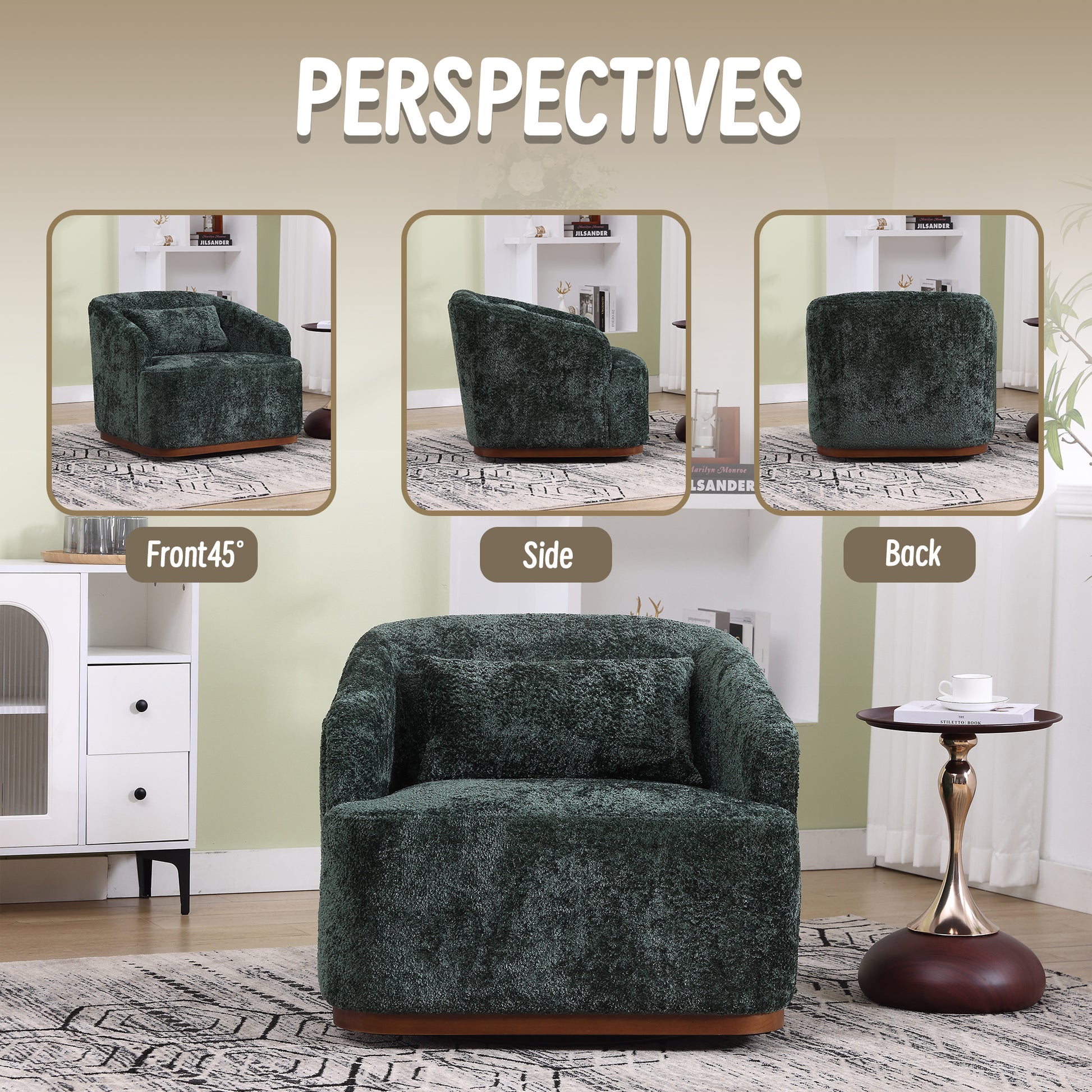 Coolmore Swivel Barrel Chair, Comfy Round Accent Sofa Chair For Living Room, 360 Degree Swivel Barrel Club Chair, Leisure Arm Chair For Nursery, Hotel, Bedroom, Office, Lounge Emerald Boucle Emerald Primary Living Space Foam Boucle