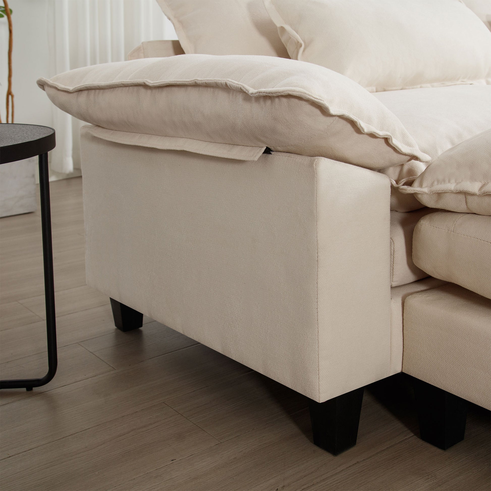 154.8" Oversized Modular Sofaice Velvet Large U Shaped Couch Comfy Upholstered 4 Seat Sofa With 2 Ottoman, 4 Lumbar Pillow, Deep Seat Couch For Living Room Beige Wood Primary Living Space Modern Foam Polyester 6 Seat