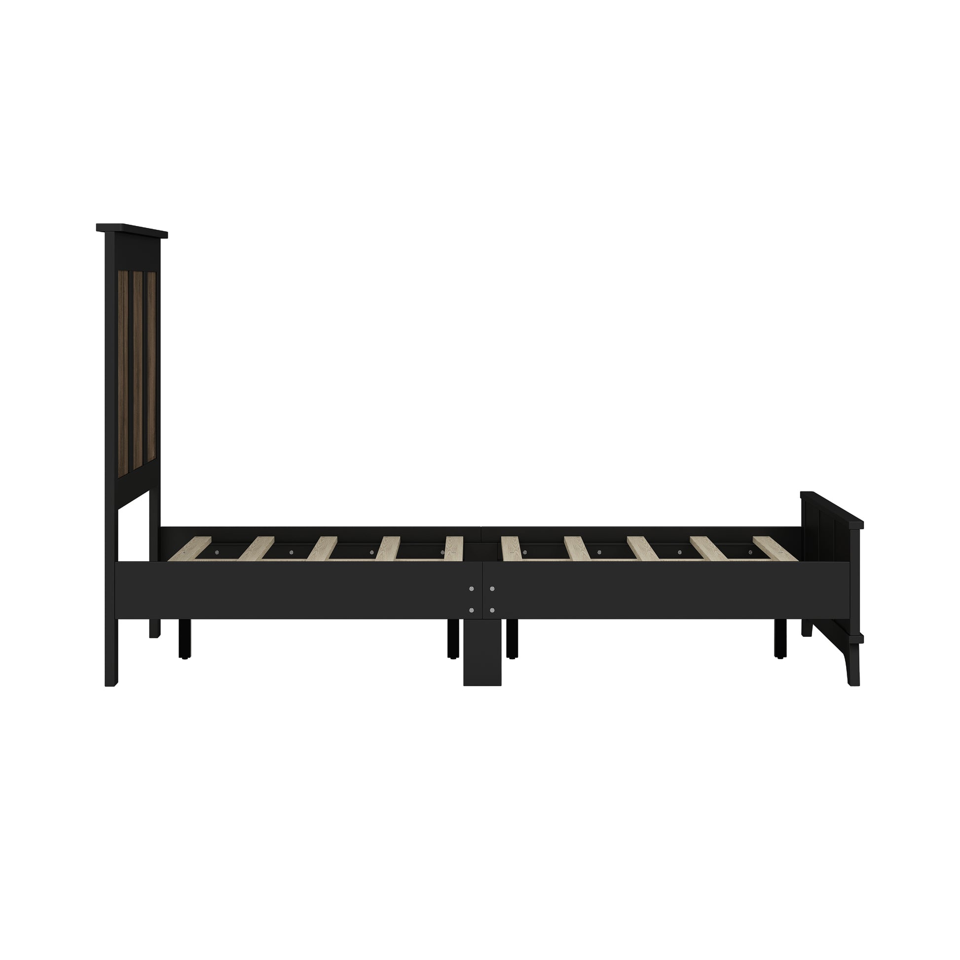 4 Pieces Bedroom Sets, Full Size Farmhouse Platform Bed With Wooden Strip Decoration, Storage Nightstand And Dresser With Metal Handle, Black Full Black 4 Piece Set Particle Board