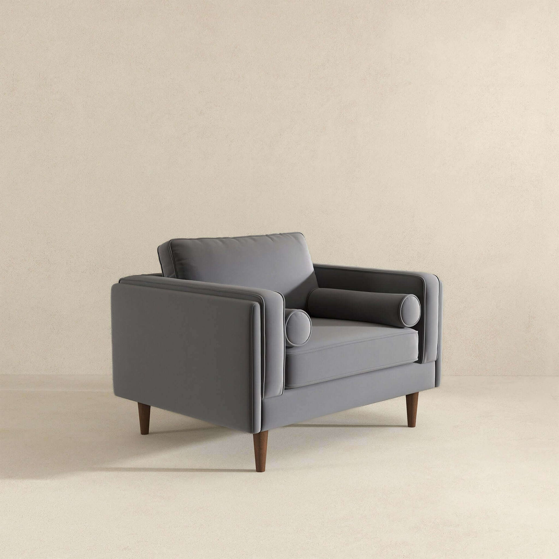 Amber Grey Velvet Lounge Chair Gray Solid Wood,Velvet