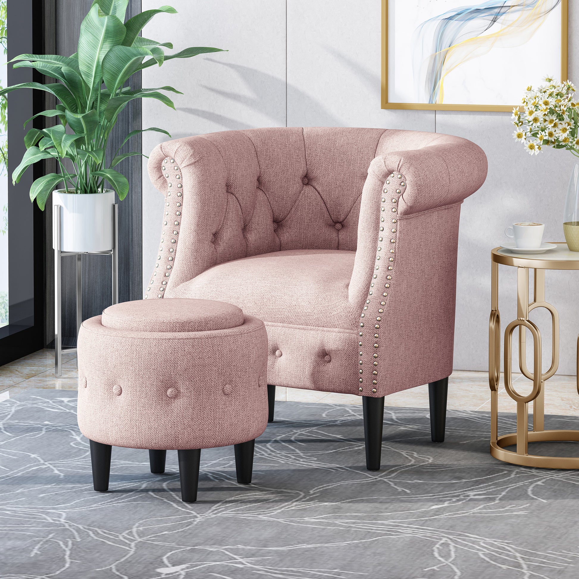Chair Ottoman Blush Fabric