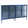 Stylish 4 Door Tempered Glass Cabinet With 4 Glass Doors Adjustable Shelf And Feet Anti Tip Dust Free Fluted Glass Kitchen Credenza Blue Blue Tempered Glass Sheet Metal Plastic