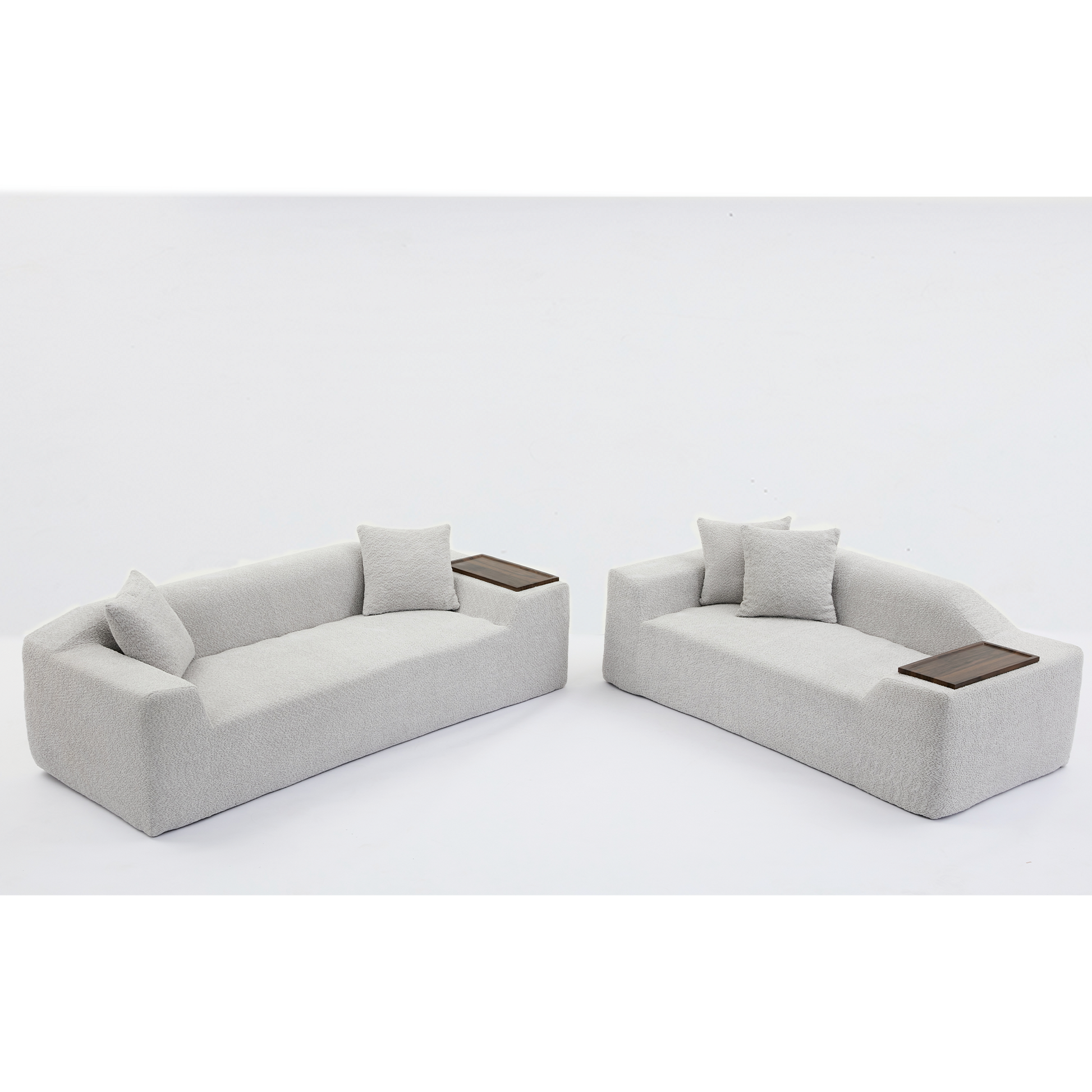 Arrived 2 Piece Boucle Cloud Sofa Set, Upholstered Sofa Set, Modern 3 Seater And 2 Seater Sofa With Mdf End Table For Living Room ,Apartment,3 2 Couch,Boucle, Light Gray Light Gray Polyester Primary Living Space Soft Tight Back Modern Square Arms Foam