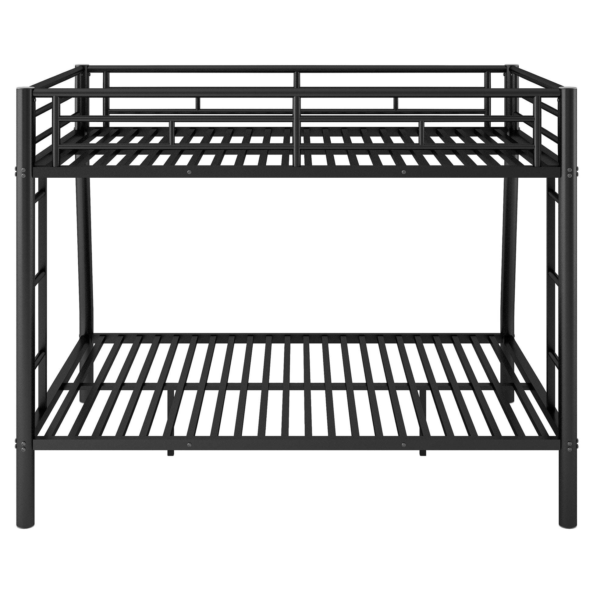 Full Xl Over Queen Metal Bunk Bed With Ladder And Guardrails, Black Box Spring Not Required Full Xl Black Metal Metal