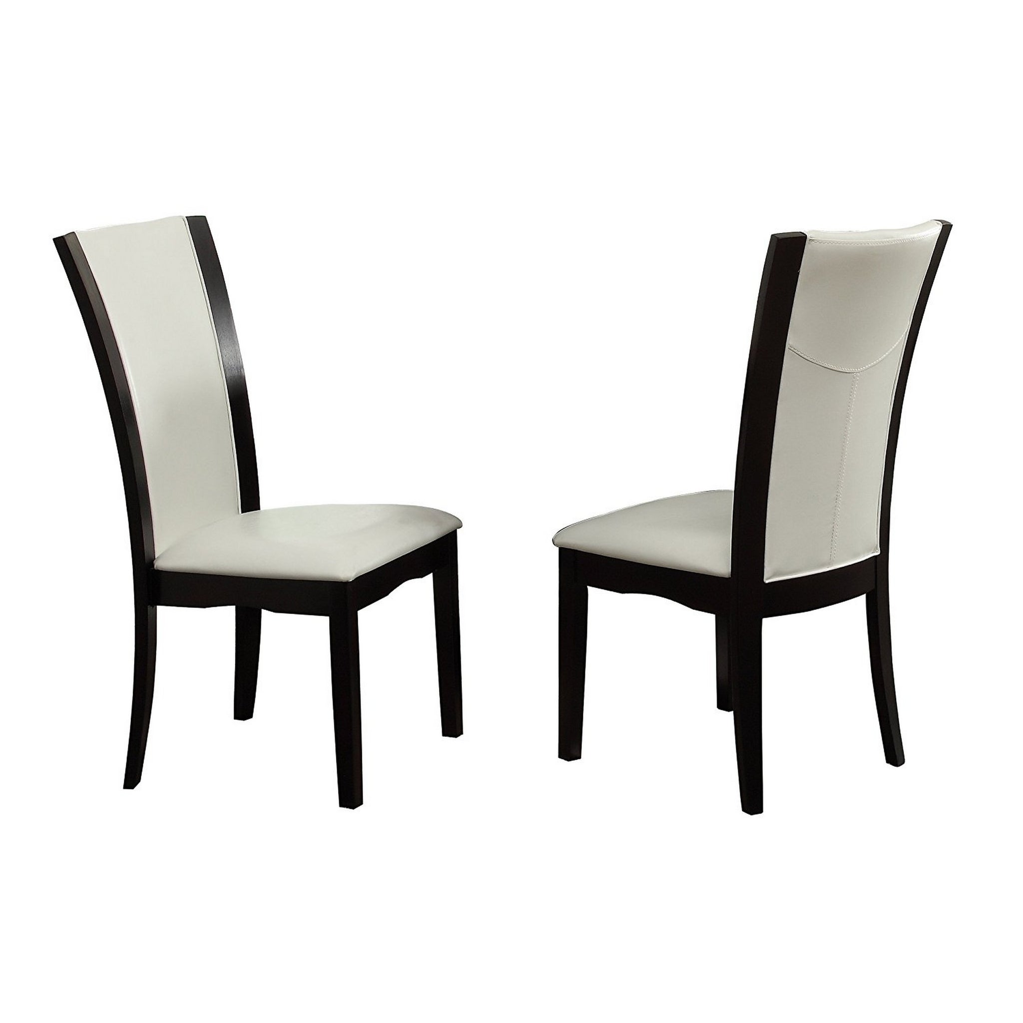 Leather Upholstered Side Chair With Long Back, White And Black, Set Of 2 White Black Leather