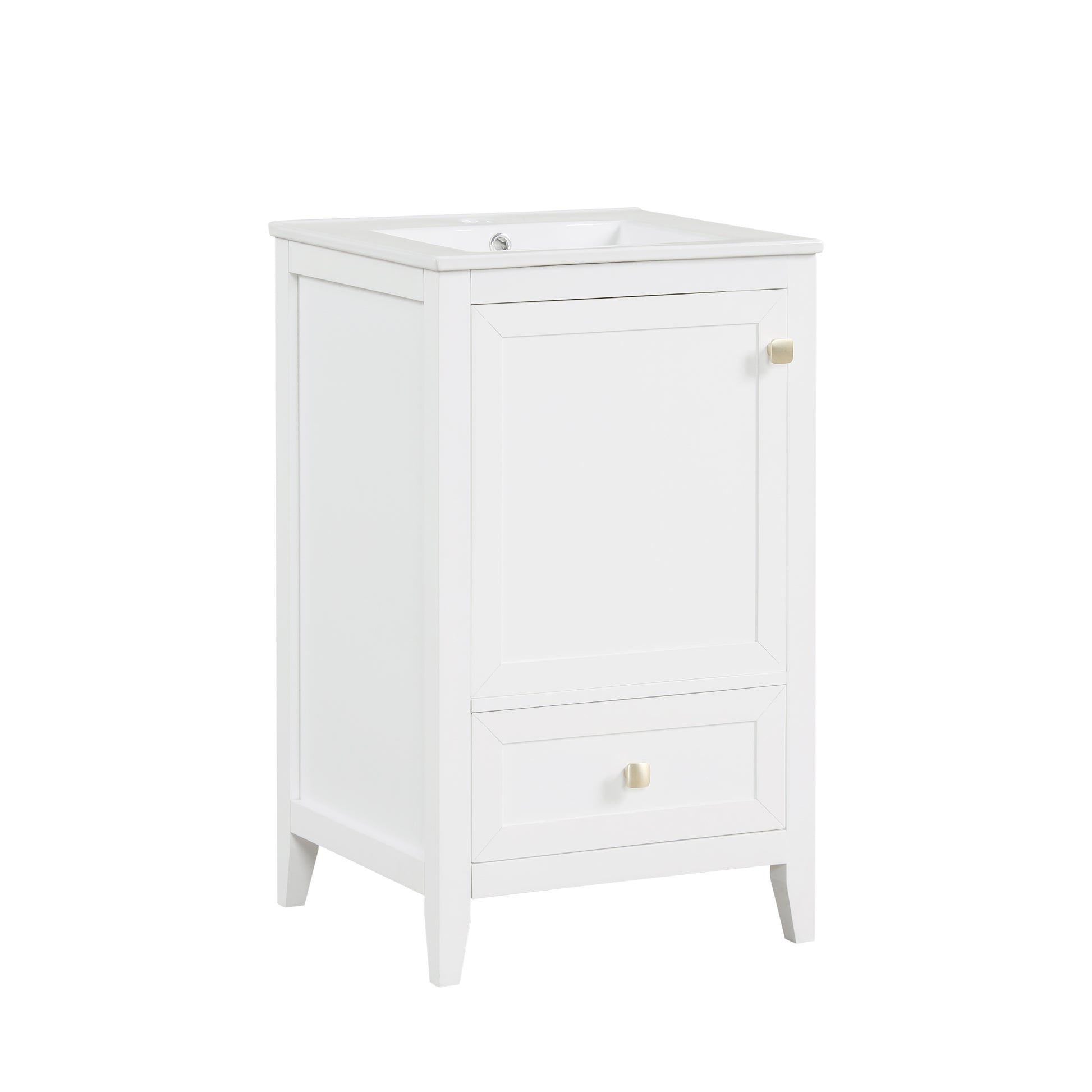 20" Bathroom Vanity With Sink, Bathroom Cabinet With Soft Closing Door, Storage Rack And A Drawer, White White Mdf