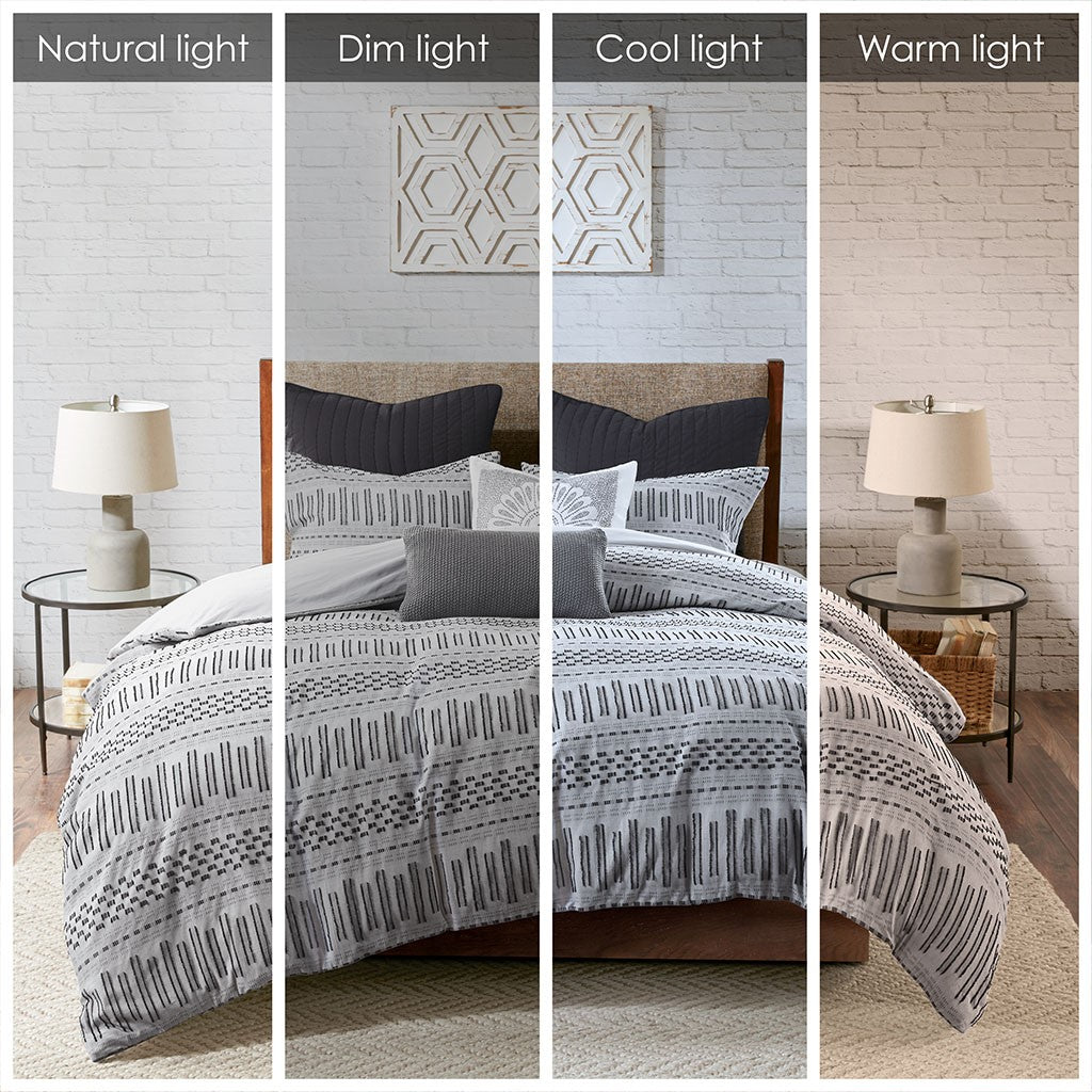 Cotton Jacquard Comforter Mini Set Grey Black Full Queen Queen Grey Black Cotton