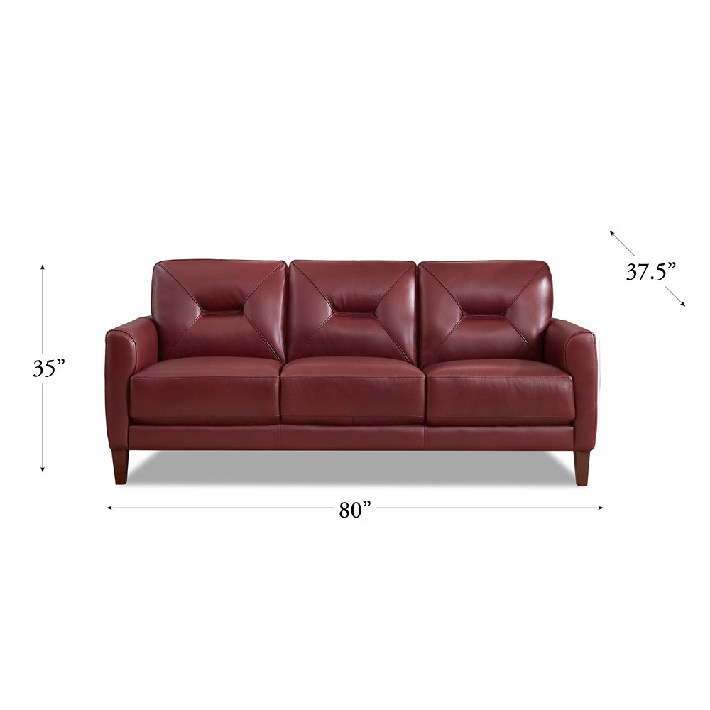 Mavis Leather Sofa Red Memory Foam Genuine Leather 3 Seat